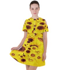 Beautiful Sunflowers Short Sleeve Shoulder Cut Out Dress  by Ket1n9