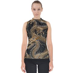 Fantasy Dragon Pentagram Mock Neck Shell Top by Maspions