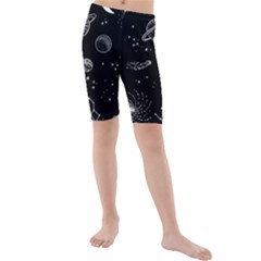 Black Space Drawing Art Planet Drawing Stars Black Space Galaxy Outer Space Kids  Mid Length Swim Shorts by Perong