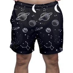 Black Space Drawing Art Planet Drawing Stars Black Space Galaxy Outer Space Men s Shorts by Perong