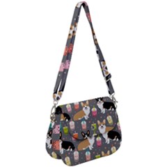 Corgi Boba Tea Bubble Tea Kawaii Food Welsh Corgis Dog Saddle Handbag by Perong