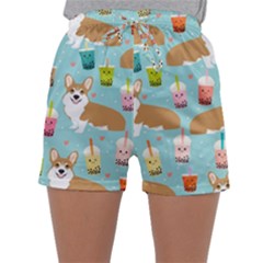 Corgi Boba Tea Bubble Tea Kawaii Food Welsh Corgis Dog Pattern Sleepwear Shorts by Perong