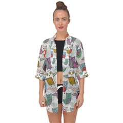 Owl Animal Bird Pattern Open Front Chiffon Kimono by Perong