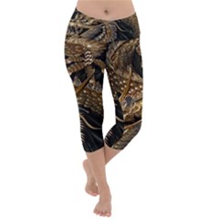 Japanese Dragon Pentagram Lightweight Velour Capri Yoga Leggings by Perong