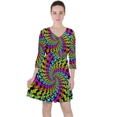 3d Grateful Dead 90 s Neon Dancing Bears Quarter Sleeve Ruffle Waist Dress by Perong