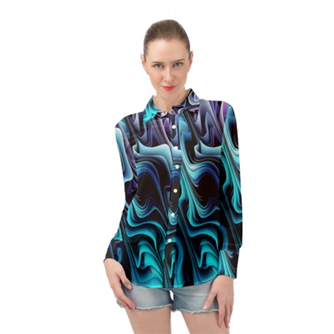 Nature Water Wave Architecture Long Sleeve Chiffon Shirt by Salmanaz77