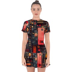 Tech Technology Pattern Drop Hem Mini Chiffon Dress by Salmanaz77