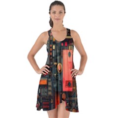 Tech Technology Pattern Show Some Back Chiffon Dress by Salmanaz77