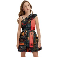Tech Technology Pattern Kids  One Shoulder Party Dress by Salmanaz77