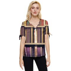 Books Bookshelves Office Fantasy Background Artwork Book Cover Apothecary Book Nook Literature Libra Bow Sleeve Button Up Top by Posterlux