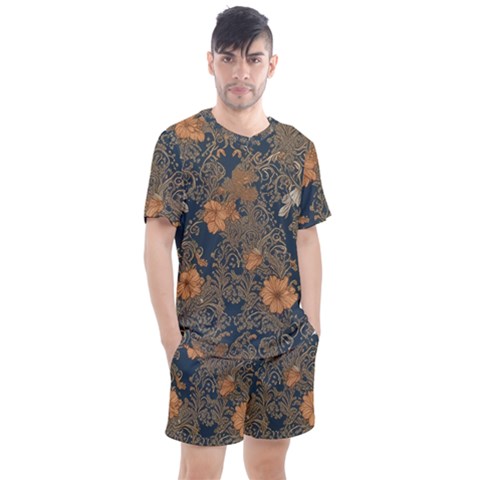 Seamless Pattern Patterns Leaves Vintage Men s Mesh T-shirt And Shorts Set by Paksenen