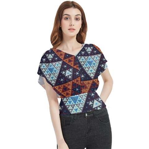 Fractal Triangle Geometric Abstract Pattern Butterfly Chiffon Blouse by Cemarart