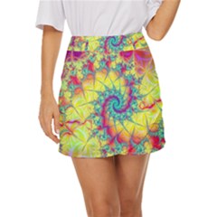 Fractal Spiral Abstract Background Vortex Yellow Mini Front Wrap Skirt by Ket1n9