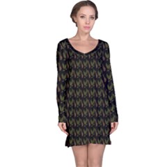 Fern Pattern 2 Black Long Sleeve Nightdress by snowwhitegirl