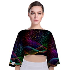 Particles Waves Line Multicoloured Tie Back Butterfly Sleeve Chiffon Top by Proyonanggan