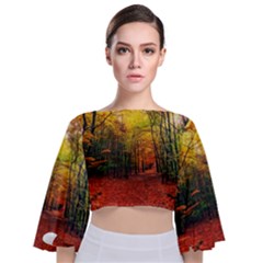 Forest Woods Autumn Nature Tie Back Butterfly Sleeve Chiffon Top by Proyonanggan