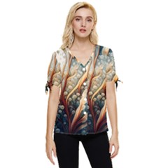 Undersea Dreams Saltwater Ocean Bow Sleeve Button Up Top by Apenda