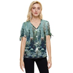 Underwater Coral Life Bow Sleeve Button Up Top by Apenda
