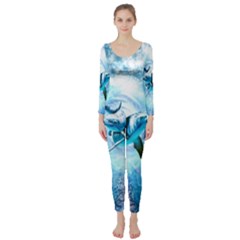 Dolphin Blue Sea Fantasy Long Sleeve Catsuit by Maspions