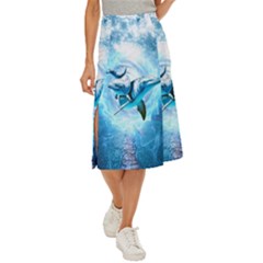 Dolphin Blue Sea Fantasy Midi Panel Skirt by Maspions