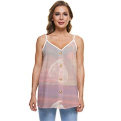Moon Phase, Cloud, Clouds, Moon, Pastel Casual Spaghetti Strap Chiffon Top by kyorashop23