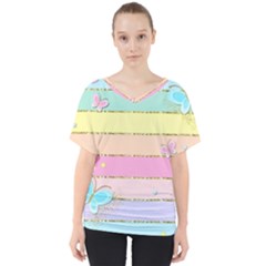 Pastel, Butterfly, Spring, Stripes, V-neck Dolman Drape Top by kyorashop23