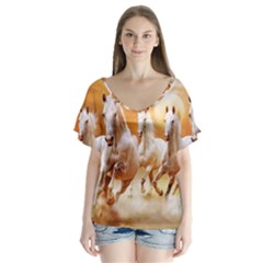 Seven Horses, Sun V-neck Flutter Sleeve Top by kyorashop23