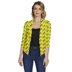 Fern Pattern 2 Yellow Women s Draped Front 3/4 Sleeve Shawl Collar Jacket by snowwhitegirl