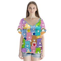 Care Bears, Adorable, Art V-neck Flutter Sleeve Top by kyorashop23