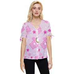 Cheer Bear Pink, Care, Care Bears, Cartoon Bow Sleeve Button Up Top by kyorashop23