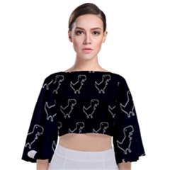 Cute Black, Dinosaur Tie Back Butterfly Sleeve Chiffon Top by kyorashop23