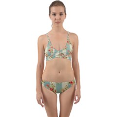 Stripes, Rose,  Texture, Flower, Paper Wrap Around Bikini Set by kyorashop23