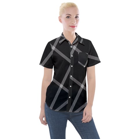 Stripes, Zigzag, Surface, Pattern, Women s Short Sleeve Pocket Shirt by kyorashop23
