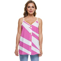 White Pink Stripes, Pattern Casual Spaghetti Strap Chiffon Top by kyorashop23