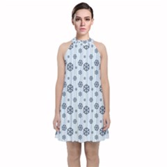 Snowflakes Winter Christmas Velvet Halter Neckline Dress  by anzea