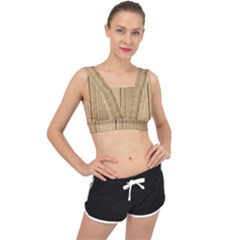 Brown Cardboard Texture Macro, Cardboard, Cardboard V-back Sports Bra by kyorashop23