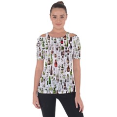 Bottle Chic Print Patterns Shoulder Cut Out Short Sleeve Top by BellaVistaTshirt02