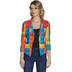 Lego Bricks, Colorful Dots Background Women s Casual 3/4 Sleeve Spring Jacket by kyorashop23
