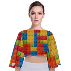Lego Bricks, Colorful Dots Background Tie Back Butterfly Sleeve Chiffon Top by kyorashop23