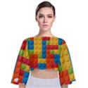 Lego Bricks, Colorful Dots Background Tie Back Butterfly Sleeve Chiffon Top View1