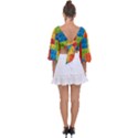 Lego Bricks, Colorful Dots Background Tie Back Butterfly Sleeve Chiffon Top View2