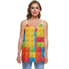 Lego Bricks, Colorful Dots Background Casual Spaghetti Strap Chiffon Top by kyorashop23