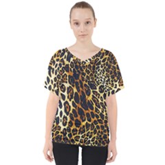 Leopard Skin Texture, Macro, Brown V-neck Dolman Drape Top by kyorashop23
