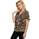 Leopard Skin Texture, Macro, Brown Bow Sleeve Button Up Top View2