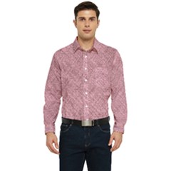 Pink Fabric Texture, Knitted Pink Texture, Men s Long Sleeve Pocket Shirt  by kyorashop23