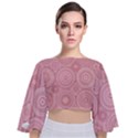 Pink Retro Texture With Circles, Retro Circles Background, Tie Back Butterfly Sleeve Chiffon Top View1