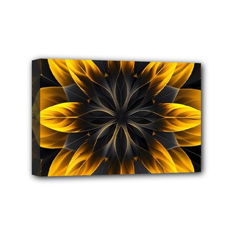Yellow Flower Pattern Leaves Mini Canvas 6  X 4  (stretched) by Maspions
