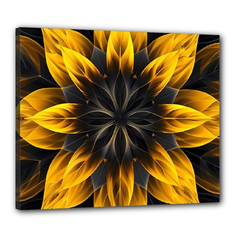 Yellow Flower Pattern Leaves Canvas 24  X 20  (stretched) by Maspions