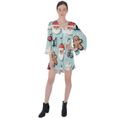 Christmas Decoration Angel V-neck Flare Sleeve Mini Dress by Apen