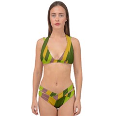 Autumn Harmony Geometric Style Print  Double Strap Halter Bikini Set by dflcprintsclothing